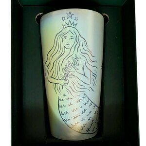 New Starbucks 50th Anniversary Ceramic Tumbler Mug Lid Coffee Cup Iridescent